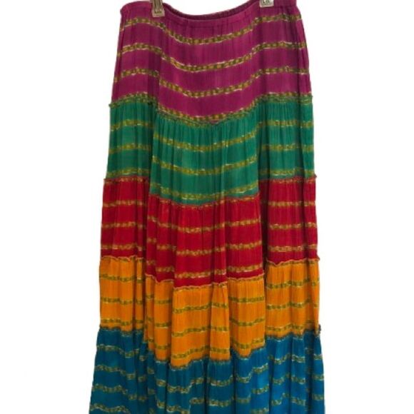 Ralph Lauren Red and Blue Tiered A-Line Maxi Skirt - Picture 5 of 8